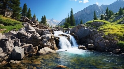 Panorama of a beautiful waterfall cascade. Cascade creek of waterfall in environment landscape