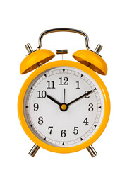 retro round-shaped alarm clock with arrows, isolated 