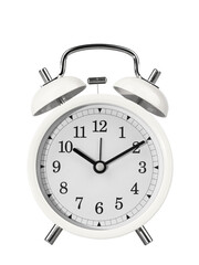 retro round-shaped alarm clock with arrows, isolated 