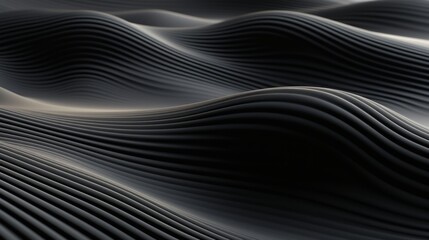 Abstract futuristic dark black background with wave design Realistic 3D wallpaper with luxury flowing lines. Elegant backdrop for poster, websites, brochures, banners, apps, etc.