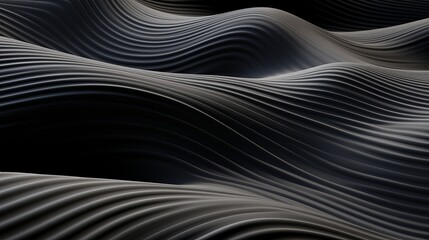 Abstract futuristic dark black background with wave design Realistic 3D wallpaper with luxury flowing lines. Elegant backdrop for poster, websites, brochures, banners, apps, etc.