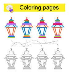 Educational game for children. Go through the maze and color a lamp according to the pattern.