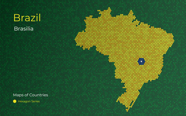 Creative map of Brazil. Political map. Brasilia. Capital. World Countries vector maps series. Hexagon mosaic series	
