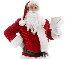Santa Claus with letters on white background
