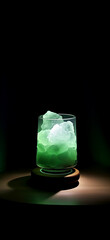 Green salt mineral crystal in a glass