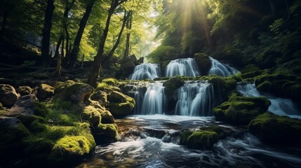 Fototapeta na wymiar waterfall in deep forest of Croatia