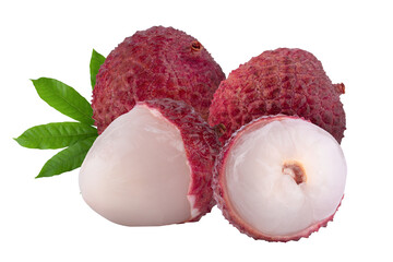 Fresh lychee or litchi fruit isolated on a transparent background