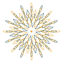 The effect of an explosion of random radial petals forming a snowflake. Floral abstract circular pattern for printing on pillows, clothing, interior design. Vector illustration.