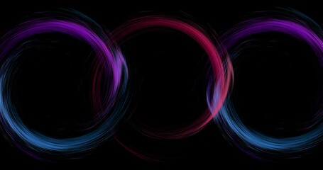 Animation of colourful light trails forming circles on black background