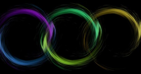 Animation of colourful light trails forming circles on black background