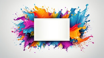 Create a pure white page with a colorful splash frame designed  borderless  The frame should surround the outside of the page, leaving space for writing in the center