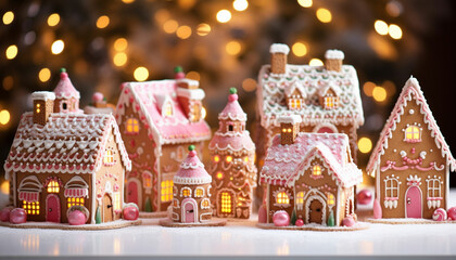 christmas village with gingerbread houses and trees