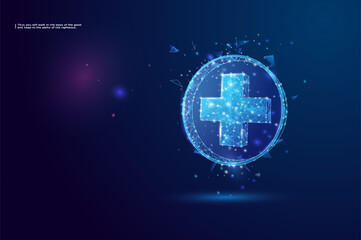 Abstract health science consist health plus circle digital and world icons technology concept modern medical on hi tech future blue background.