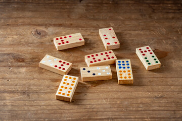 Domino Games on wooden background
