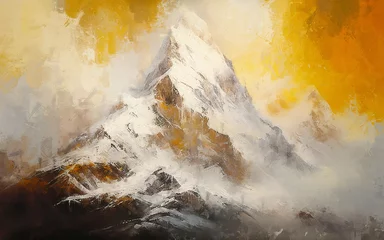 Wandcirkels aluminium Abstract golden mountain oil painting art painting, hand drawn mountain wallpaper background © Cici