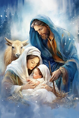 create a nativity jesus holding a baby in his arms - obrazy, fototapety, plakaty