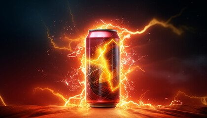 a can of energy drink with lightning - obrazy, fototapety, plakaty