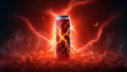 a can of energy drink with lightning