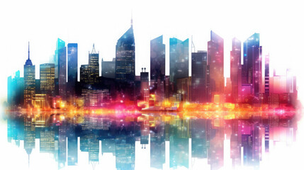 Illuminated cityscape on a transparent background, AI Generated