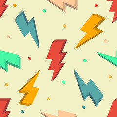 3D lightning. Seamless vector background in comic style. Colorful cartoon fast-paced design for wallpapers, wrappers and covers. Lightning bolts of different colors. Repeating background.