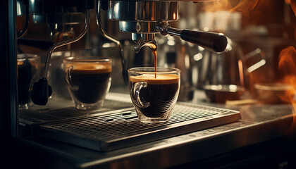 espresso machine pouring coffee into a glass - obrazy, fototapety, plakaty