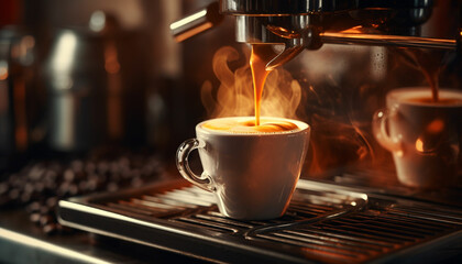espresso machine pouring coffee into a glass