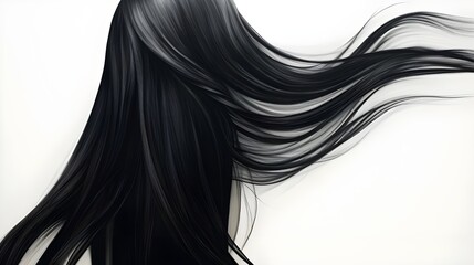 woman with long hair black hairline isolated on white background