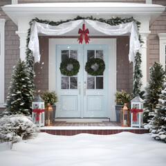 Fototapeta premium christmas tree in front of a house