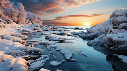 Picturesque Panoramic Scenery Snowy Baltic Sea, Ultra Bright Colors, Background Images , Hd Wallpapers
