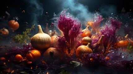 Fototapeta na wymiar Preparing Roasted Vegetables Garlic Herbs On, Ultra Bright Colors, Background Images , Hd Wallpapers