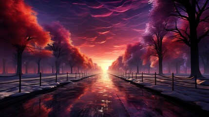 Snow Covered Trees Winter Forest Road, Ultra Bright Colors, Background Images , Hd Wallpapers