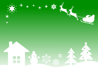 クリスマスの緑色のグラデーション背景　かわいいクリスマス風景のイラスト