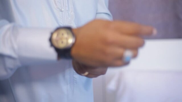 A man Wearing Muslim Clothes Kanzu Stock Video Footage 