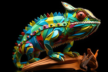 abstract segmented 3D art background of a chameleon