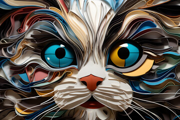 abstract segmented 3D art background of a cat - obrazy, fototapety, plakaty