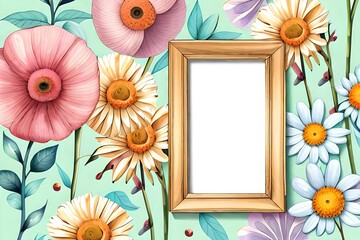 Obraz premium Watercolor Pastel Floral Vertical Empty Photo Frame