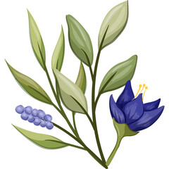 Blue Floral Watercolor Illustration PNG Transparent Background
