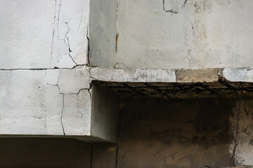 Old concrete wall with white and cracked peeling texture. Grunge cracked concrete wall.