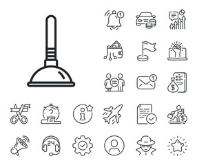 Cleaning of pipe clogs symbol. Salaryman, gender equality and alert bell outline icons. Cleaning plunger line icon. Housekeeping equipment sign. Plunger line sign. Vector