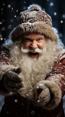 Cheerful Santa Claus in Snowy Winter Night

