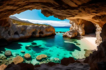 Photo sur Plexiglas  Plage d'Elafonissi, Crète, Grèce Nature's Keyhole: Crystal Waters of Elafonissi, One of Crete's Most Beautiful Beaches, Peeking Through a Tiny Gap