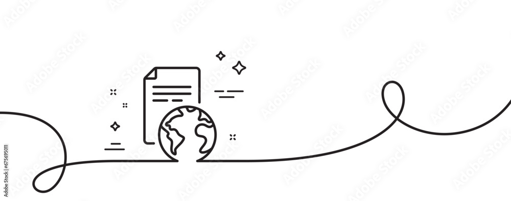 Poster global business documents line icon. continuous one line with curl. translation service sign. intern