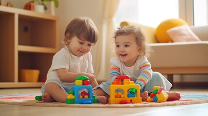 Children playing with blocks on the floor.