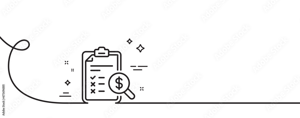 Poster accounting report line icon. continuous one line with curl. audit sign. check finance symbol. accoun