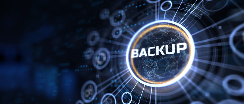 Data backup information protection cyber security concept on virtual screen.