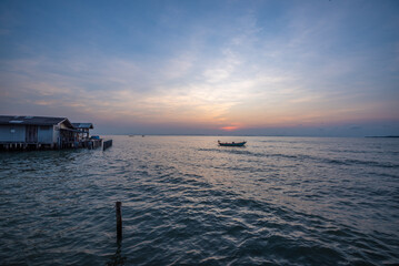 Sunrise sky clouds over sea sunlight in Thailand Amazing nature landscape seascape