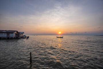 Sunrise sky clouds over sea sunlight in Thailand Amazing nature landscape seascape