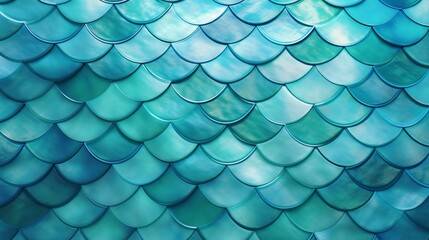 Aqua Marine Elegance. Swoosh Abstract, Fish Scale Tiles on a Natural Stone Wall. 3D Textured Background with Polished Blocks. Blurred Geometric Surface Wavy Background.