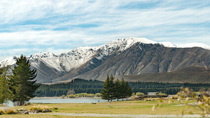 landscape with mountains, Tekapo lake
