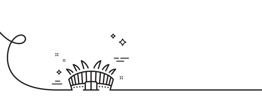 recommend clip art: Arena stadium line icon. Continuous one line with curl. Sport complex sign. Championship building symbol. Arena stadium single outline ribbon. Loop curve pattern. Vector